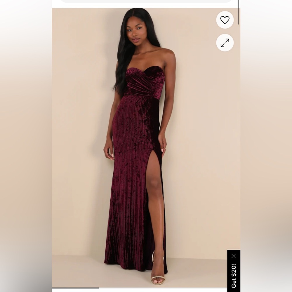 Plum Velvet Pleated Strapless Maxi Dress